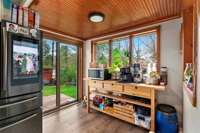 45 Proctor Rd, Eldred, NY 12732 - entryway with wood ceiling, wood finished floors, and crown molding
