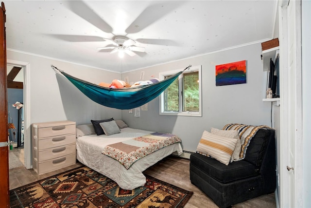 45 Proctor Rd, Eldred, NY 12732 - bedroom featuring wood finished floors, ornamental molding, and a ceiling fan