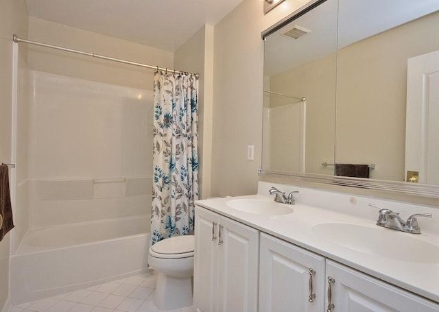 622 Creekside Ln, Fishkill, NY 12524 - full bathroom featuring toilet, tile patterned floors, shower / bath combination with curtain, and double vanity
