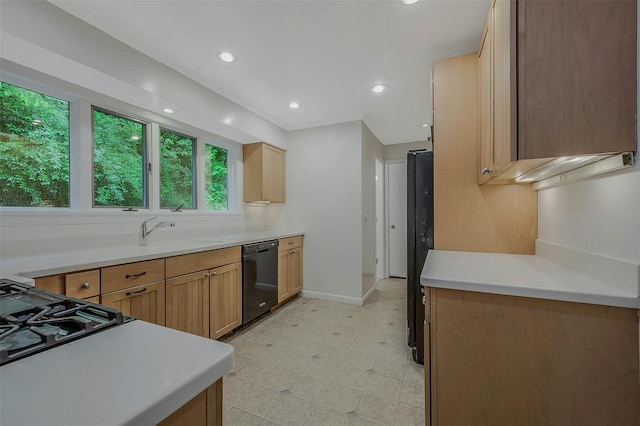 155 Woodbury Rd, Huntington, NY 11743 - kitchen with black appliances, a sink, light countertops, recessed lighting, and baseboards