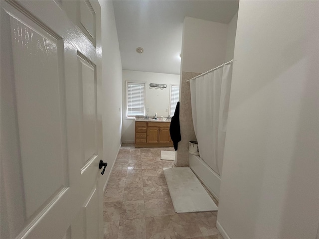 1433 Rte 208, Washingtonville, NY 10992 - bathroom with curtained shower, vanity, and baseboards