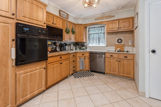 75 Massachusetts Ave, Massapequa, NY 11758 - kitchen with oven, stainless steel dishwasher, light countertops, ornamental molding, and light tile patterned floors