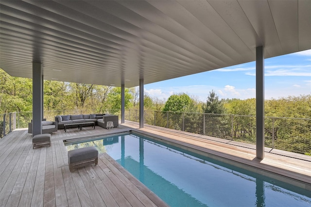 26 Mount Green Rd, Croton-On-Hudson, NY 10520 - view of swimming pool featuring an outdoor living space, fence, and a wooden deck