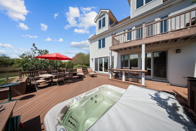 9 Fairwind Ct, Oakdale, NY 11769 - wooden deck featuring outdoor dining space