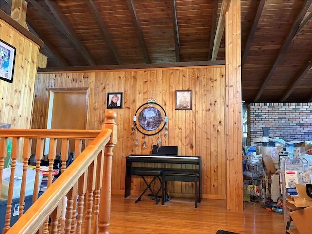 6 Annette Ln, East Moriches, NY 11940 - living area with wooden ceiling, wood finished floors, and wood walls
