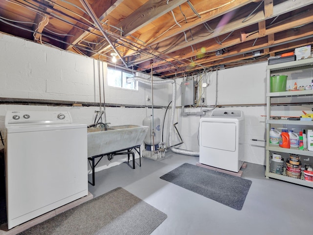 229 Eldred Yulan Rd, Eldred, NY 12792 - below grade area featuring washer and dryer, a water pressure tank, a sink, and electric panel