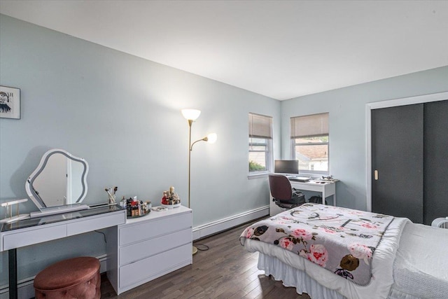 175 Frederick Ave, South Floral Park, NY 11001 - bedroom featuring a baseboard radiator, dark wood-style flooring, an office area, and baseboard heating