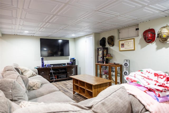 52 S Windhorst Ave, Bethpage, NY 11714 - living room featuring an ornate ceiling, wood finished floors, and recessed lighting