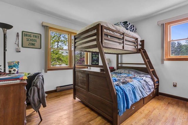 122 Minor Rd, Brewster, NY 10509 - bedroom with a baseboard radiator, light wood-style flooring, and baseboards