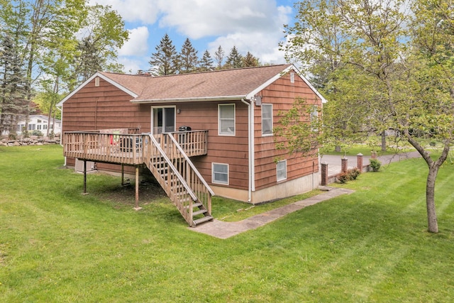 122 Minor Rd, Brewster, NY 10509 - rear view of property with a wooden deck, a lawn, stairs, and roof with shingles