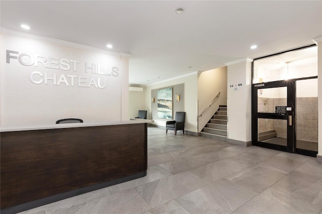 58-03 Calloway St Unit 3Nn, Corona, NY 11368 - reception area featuring ornamental molding, recessed lighting, and stairs