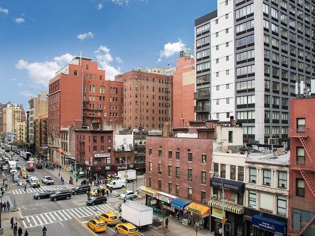 view of building exterior with a city view