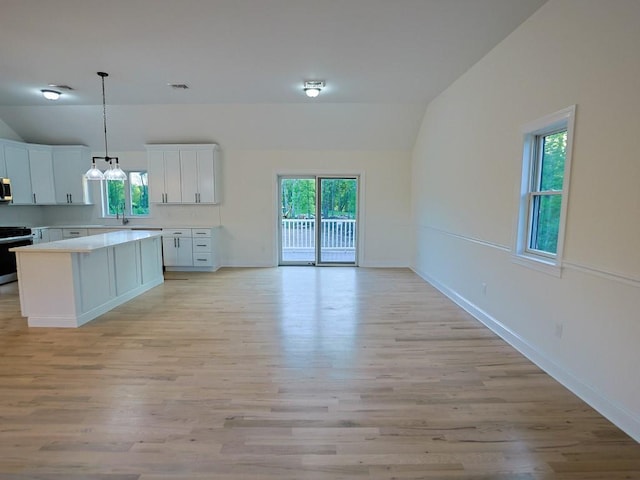 57 S Searsville Rd, Montgomery, NY 12549 - kitchen featuring lofted ceiling, appliances with stainless steel finishes, light wood finished floors, light countertops, and healthy amount of natural light