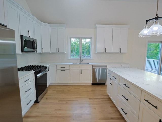 57 S Searsville Rd, Montgomery, NY 12549 - kitchen featuring stainless steel appliances, light wood-type flooring, a sink, and white cabinetry