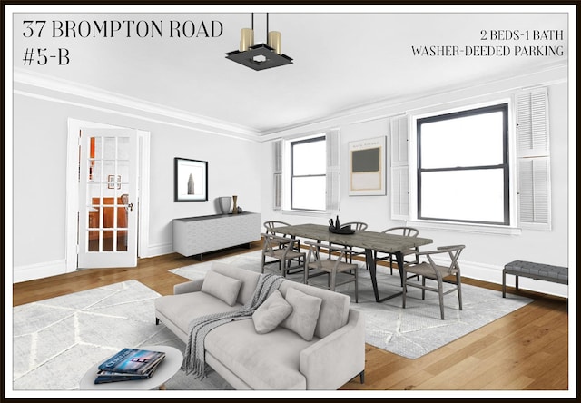37BROMPTON Road 5-B, Great Neck, NY 11021 - bedroom featuring crown molding, baseboards, and wood finished floors