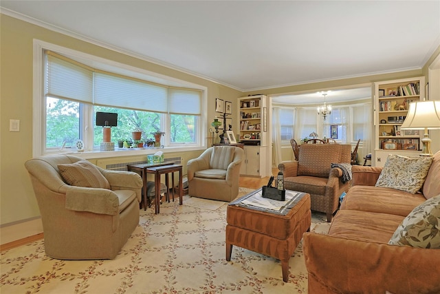 7 Southminster Dr, White Plains, NY 10604 - living area featuring crown molding, a chandelier, and baseboards
