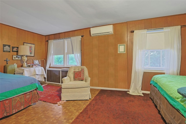 7 Southminster Dr, White Plains, NY 10604 - bedroom with a wall mounted AC and wooden walls