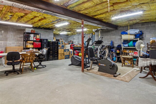unfinished basement with concrete block wall