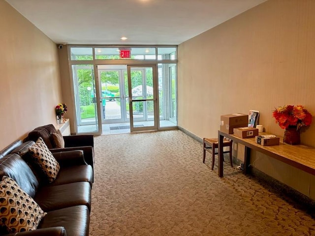 community lobby with expansive windows
