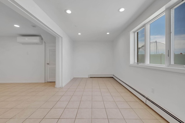 15940 95th St, Howard Beach, NY 11414 - unfurnished room featuring a baseboard radiator, a wall mounted air conditioner, recessed lighting, baseboard heating, and baseboards