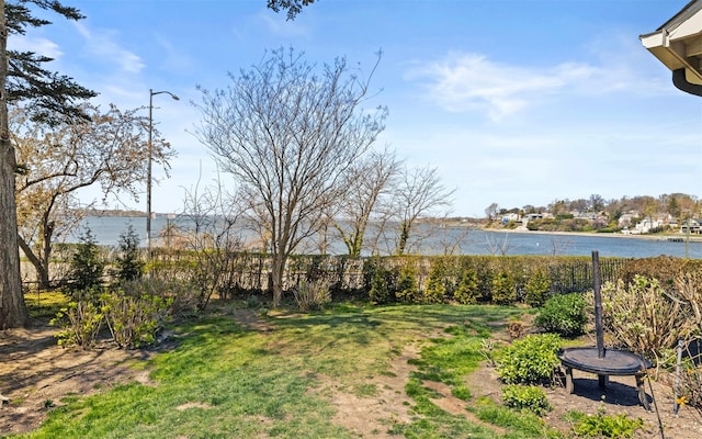 view of yard with a water view