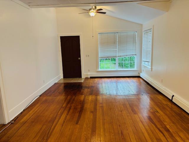 1358 Rte 44, Pleasant Valley, NY 12569 - unfurnished room with a ceiling fan, lofted ceiling, hardwood / wood-style floors, baseboards, and baseboard heating
