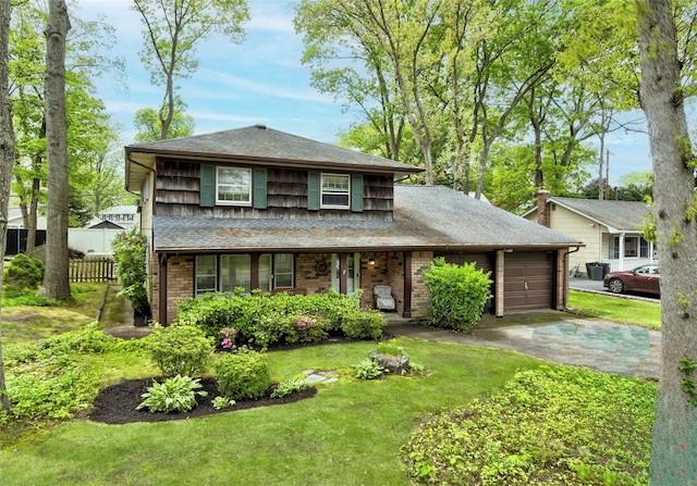 76 Moriches Rd, Lake Grove, NY 11755 - view of front of home with a garage, asphalt driveway, covered porch, and roof with shingles