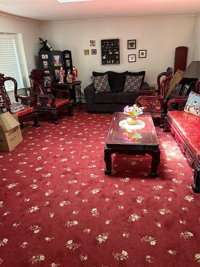 76 Moriches Rd, Lake Grove, NY 11755 - carpeted living room with ornamental molding