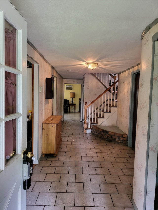 76 Moriches Rd, Lake Grove, NY 11755 - foyer entrance with stairs, ornamental molding, and wood walls