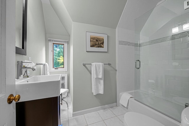 1 Wensley Dr, Great Neck, NY 11021 - bathroom with toilet, tile patterned flooring, lofted ceiling, vanity, and baseboards