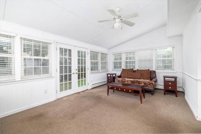 265 Brower Ave, Rockville Centre, NY 11570 - sunroom featuring french doors, a baseboard heating unit, and lofted ceiling
