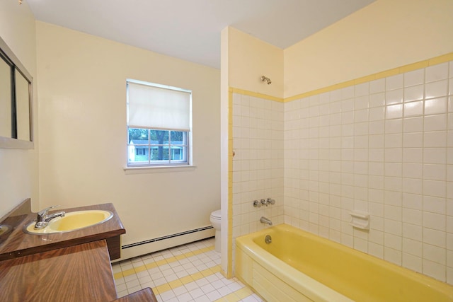 39 Pinewood Dr, Commack, NY 11725 - full bathroom with baseboard heating, toilet, tile patterned floors, bathing tub / shower combination, and vanity