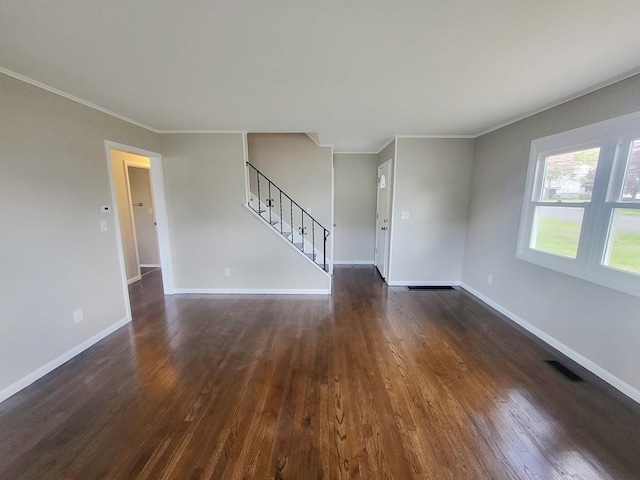 7 Randall Ter, Middletown, NY 10940 - spare room with stairway, dark wood-style floors, crown molding, and baseboards