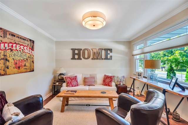 115 19th St, Wading River, NY 11792 - living area featuring crown molding and baseboards