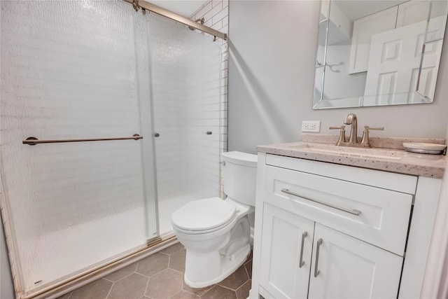 115 19th St, Wading River, NY 11792 - bathroom featuring toilet, a shower stall, tile patterned floors, and vanity
