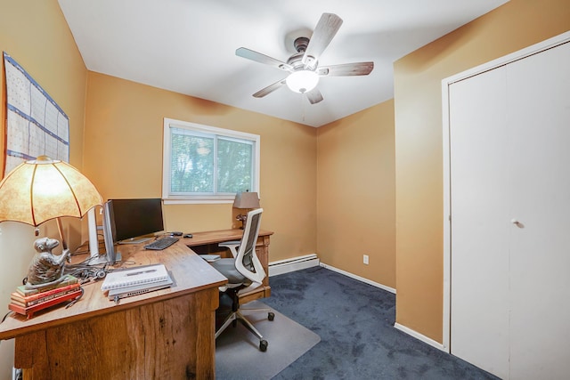 27 Columbus Ave, Kings Park, NY 11754 - office space featuring dark colored carpet, a baseboard heating unit, and a ceiling fan