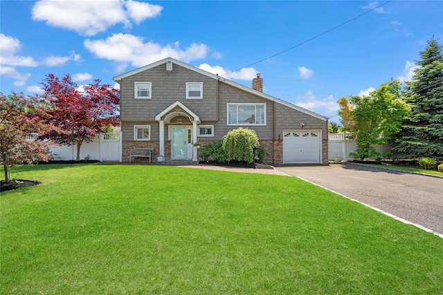 8 Vera Ct, West Islip, NY 11795 - view of front of home featuring a chimney, stone siding, asphalt driveway, and an attached garage