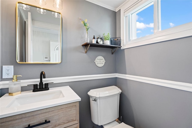8 Vera Ct, West Islip, NY 11795 - bathroom with toilet, vanity, and crown molding