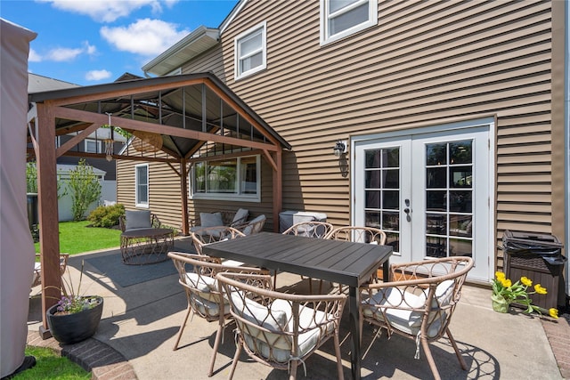 8 Vera Ct, West Islip, NY 11795 - view of patio featuring french doors, a gazebo, outdoor dining area, and grilling area