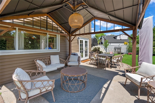 8 Vera Ct, West Islip, NY 11795 - view of patio / terrace featuring french doors, outdoor dining space, and a gazebo