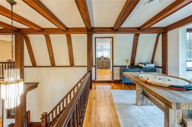 125 Hawkes Ave, Ossining, NY 10562 - rec room featuring hardwood / wood-style floors and beamed ceiling