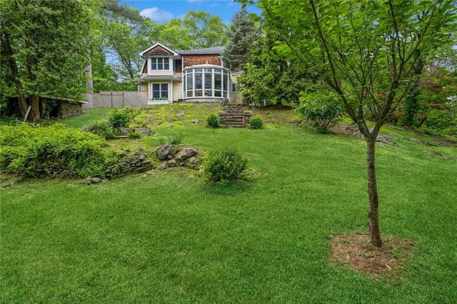 125 Hawkes Ave, Ossining, NY 10562 - view of yard with a sunroom and stairs