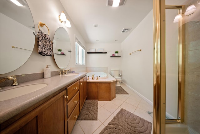 50 Maple Wood Dr, Brewster, NY 10509 - bathroom featuring tile patterned floors, a shower stall, a bath, and double vanity
