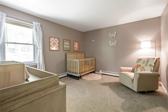 50 Maple Wood Dr, Brewster, NY 10509 - carpeted bedroom featuring a baseboard radiator and a crib