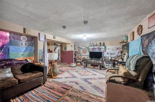 living room featuring a textured ceiling