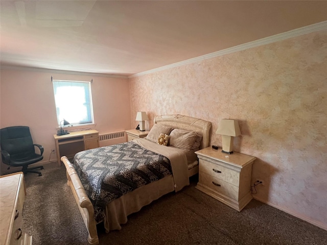 86-10 151st Ave Unit 4G, Howard Beach, NY 11414 - bedroom featuring radiator, crown molding, and dark carpet