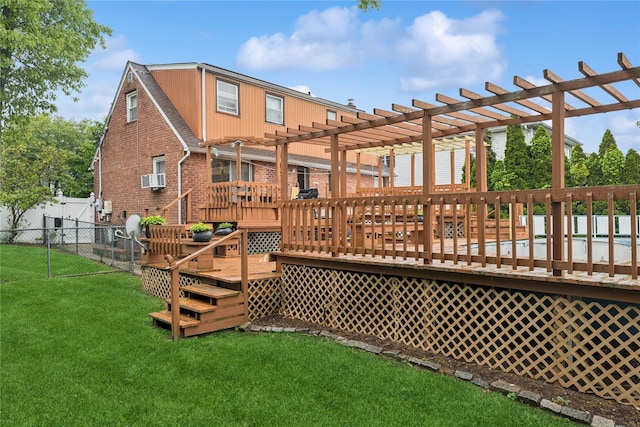 539 Keller Ave, Elmont, NY 11003 - rear view of house featuring a pergola, a deck, and brick siding