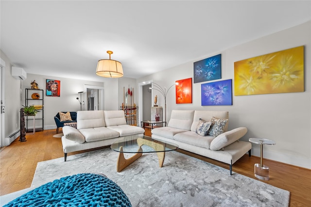 5 Bellwood Ln, Cornwall On Hudson, NY 12520 - living room with an AC wall unit, wood finished floors, and baseboards