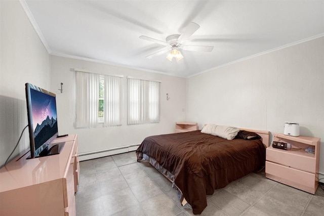 680 Corbalis Pl, Yonkers, NY 10703 - bedroom with a baseboard radiator, crown molding, and ceiling fan
