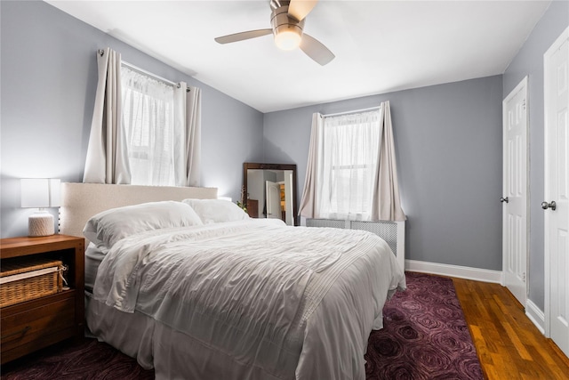 316 Richbell Rd Unit C2, Mamaroneck, NY 10543 - bedroom featuring baseboards, wood finished floors, and ceiling fan